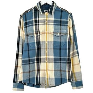 Outerknown Blue Cream Yellow Plaid Flannel Button Up Corduroy Overshirt sz S